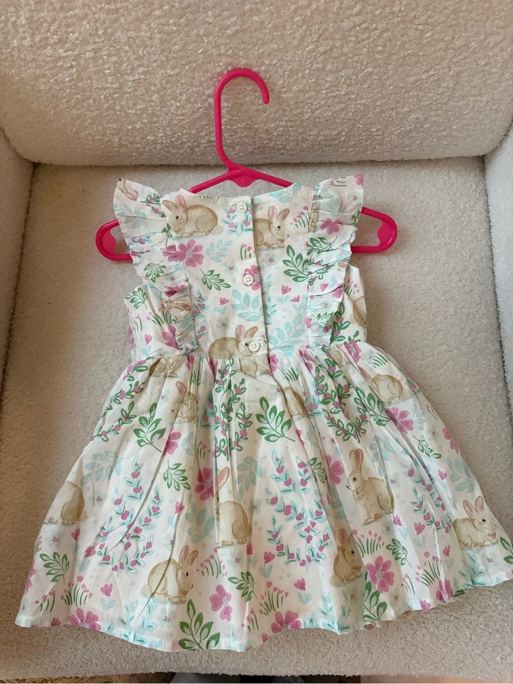 The Children's Place Floral Bunny Bow Dress in White, Pink, Green